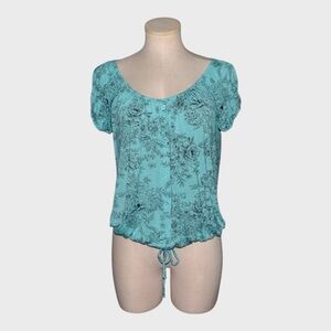 Agenda Teal Floral Print Top
